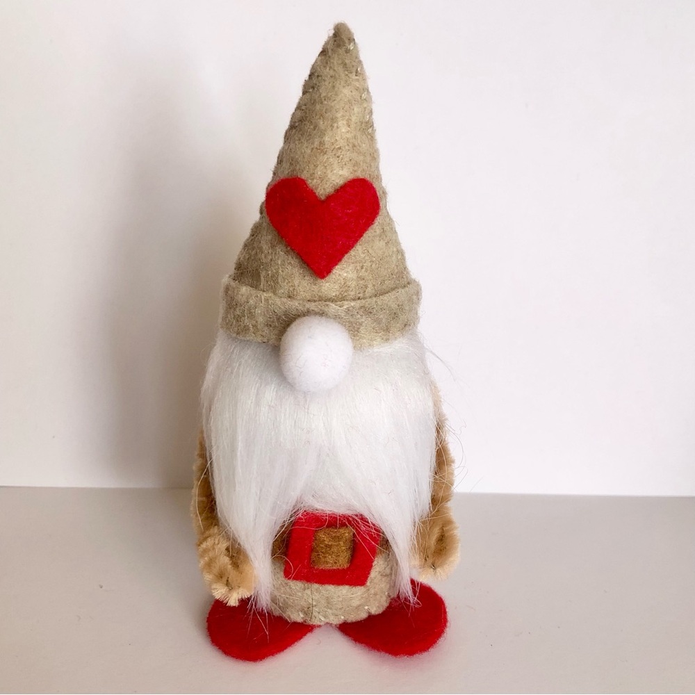 Felt Gnome Art Doll with heart on hat hand-sewn Valentine
